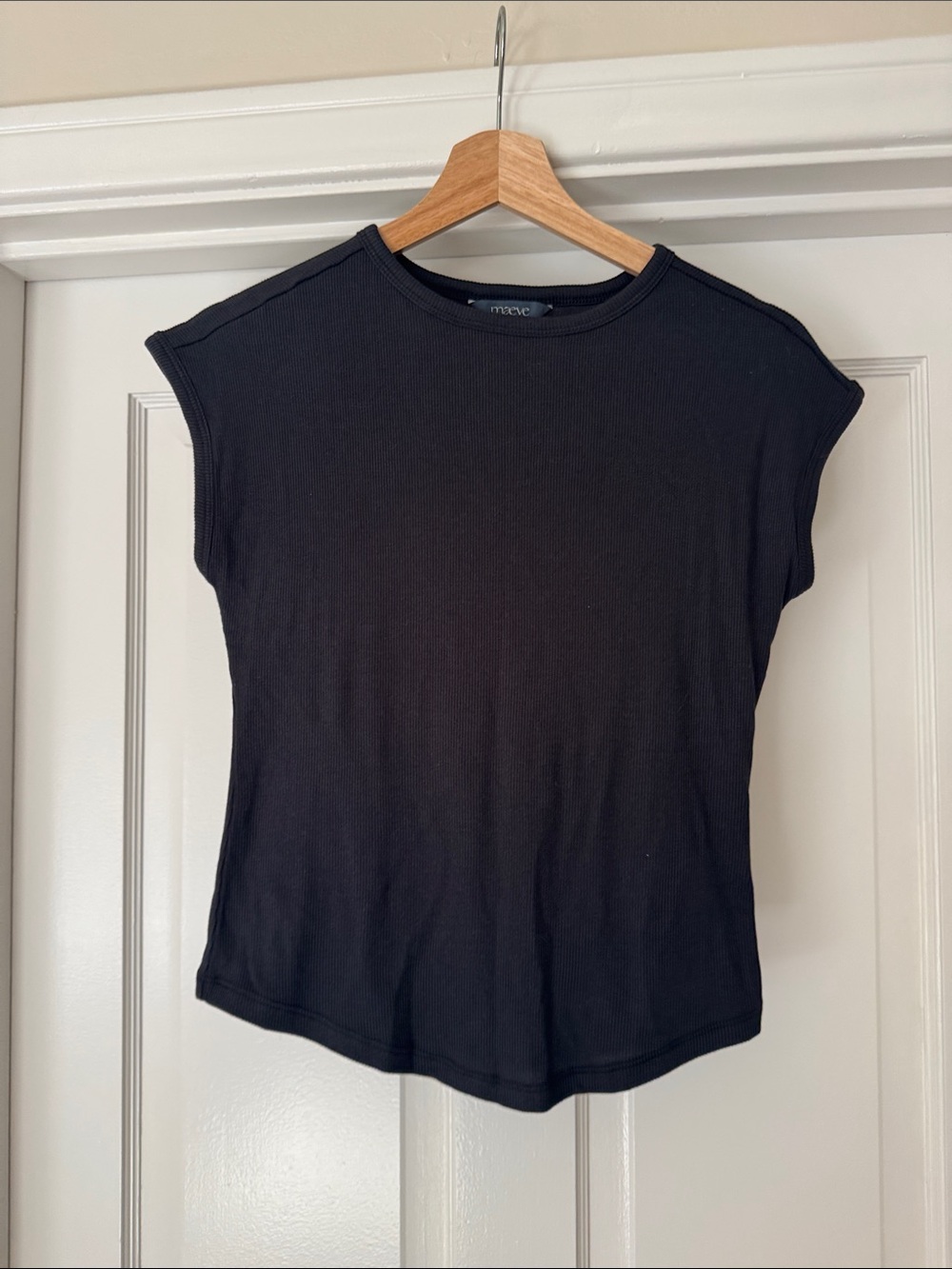 Maeve Black Ribbed Short-Sleeve Tee
